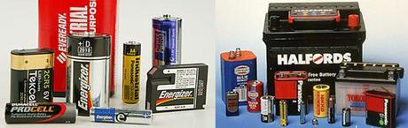 photos of different kinds of batteries used in cars and electronic devices