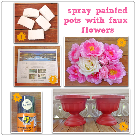 Spray Painted Pots with Faux Flowers