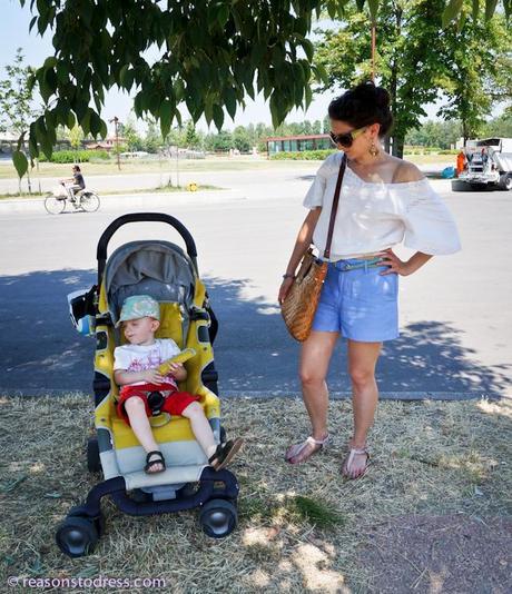 outfits for moms, fashion advice for moms, mom fashion, mom trends,momstyle,mom style,#momstyle,#momtrends, fashion for moms, outfit of the day,fblogger, fashion blogger,#fblogger,#lblogger, lifestyle blogger, expat blogger,#expat,#expat bloger, expat fashion, mom fashion in europe, european fashion trends, sandals, sandal trends,yellow,#yellow,yellow nails,italy, vacation in italy, how to dress in italy, how to dress on vacation in italy, what is a passeggiata, skinny pants, skinny pants for moms, what i wore, what I wore today,#wiw,#wiwt,how to, how to wear, thong sandals, mom and son fashion, toddler, toddler fashion, boho, boho chic, bohemian style,giveaway,earrings,blogger giveaway, jewellery giveaway, peasant top, crop top, wicker bag, woven bag, linen shorts, how to style linen shorts, top bun