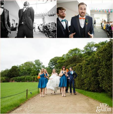 Groom waits for bride as she arrives at Yorkshire Sculpture Park Wedding Photography
