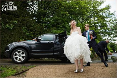Bride arrives at Yorkshire Sculpture Park
