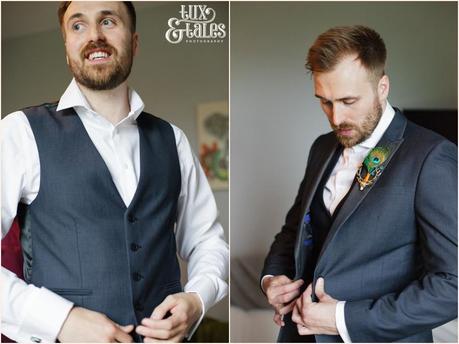 groom getting dressed yorkshire wedding