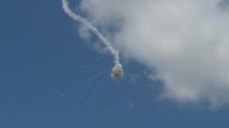 Hamas drone blown out of the sky by a Patriot missile over Ashdod.