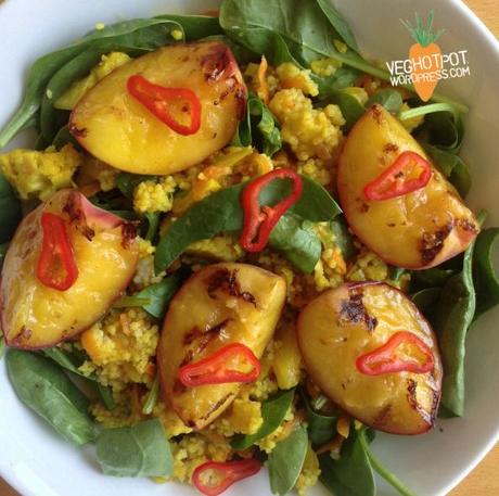 Curried Cous Cous and Grilled Peaches