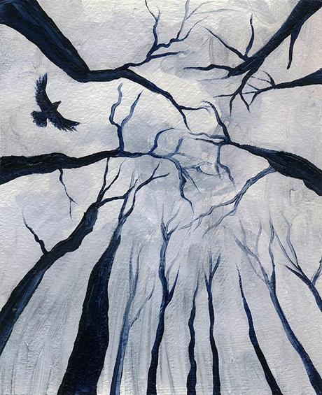 Study of Winter Crow. 10” x 8” (14” x 11” matted), Acrylic on Paper, © 2014 Cedar Lee