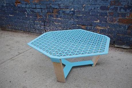 Mariani coffee table in blue with perforated top.