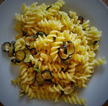 Ragbag pasta with roasted courgette, basil and mint