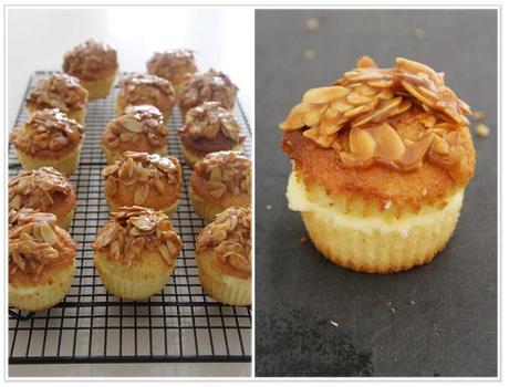 Cupcakes on a tray with almonds