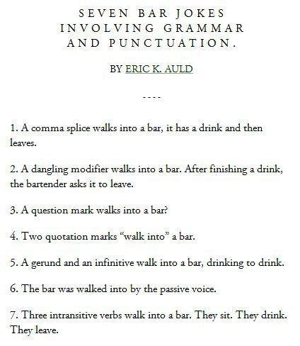 A Comma Splice Walks Into A Bar… seven bar jokes involving grammar