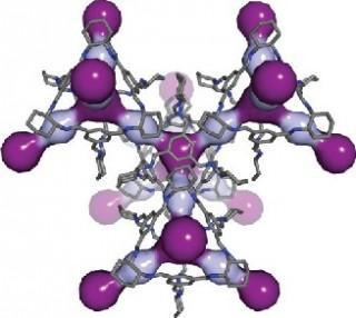 Breathing room: In this computer simulation, light and dark purple highlight the cavities within the 3D pore structure of CC3.