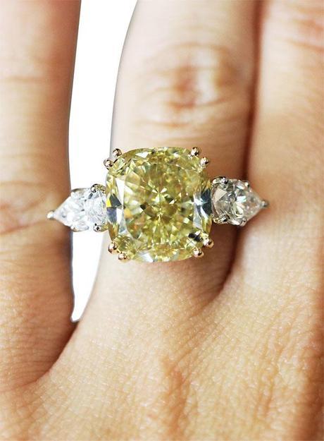 10 carat cushion cut fancy yellow engagement ring