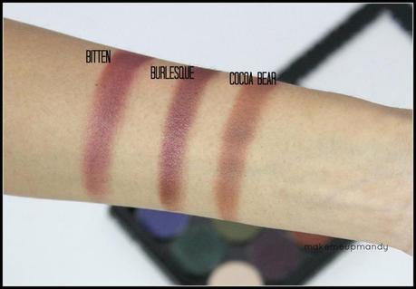 Make Up Geek Eyeshadow swatches bitten burlesque cocoa bear