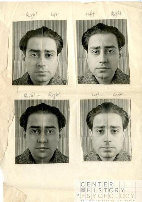 Wolff studied “forms of expression (expressions of personality)”, part of which was to take a person’s portrait, then split the portrait down the middle and reverse half the face.  The new portrait of the person’s “right” and “left” face was shown to the person, who was asked which face he preferred.  This type of study reached a general audience when it was covered in Life magazine on January 18, 1943.