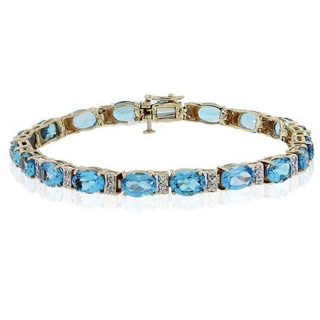 10k Yellow Gold Oval Cut Blue Topaz & Diamond Bracelet