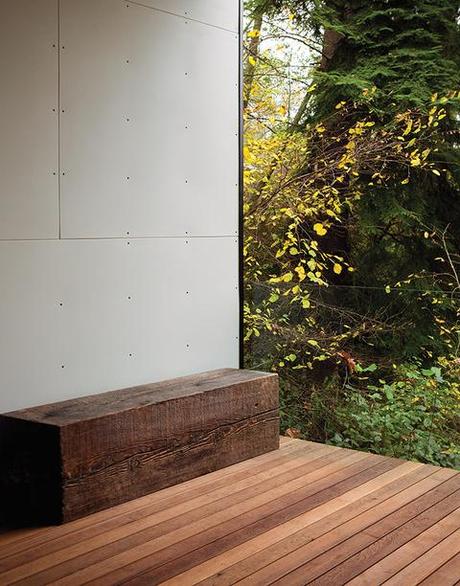 Enclosed deck of a modern addition in the woods