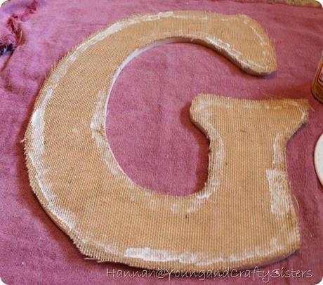 burlap and button monogrammed letter 4