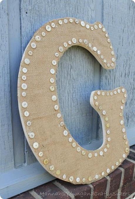 burlap and button monogrammed letter 6