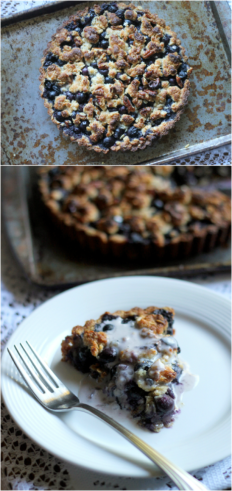 Blueberry Crispy Tart with Oatmeal Crust (Gluten-free, Vegan, & Refined Sugar-Free) | from Bakerita.com #recipe