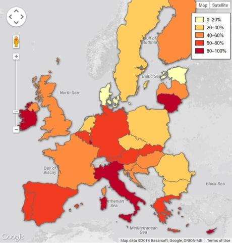 Energy dependency rates showing to what extent a country relies on imports for its energy needs