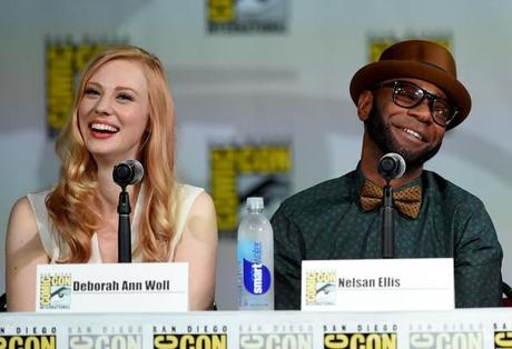 Deborah Ann Woll and Nelsan Ellis at HBO's _True Blood_ Panel - Comic-Con International 2014 Ethan Miller Getty Images