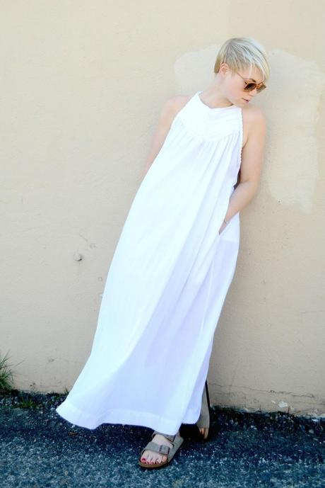 vintage, maxi, dress, white, birkenstocks, street style, seattle, summer