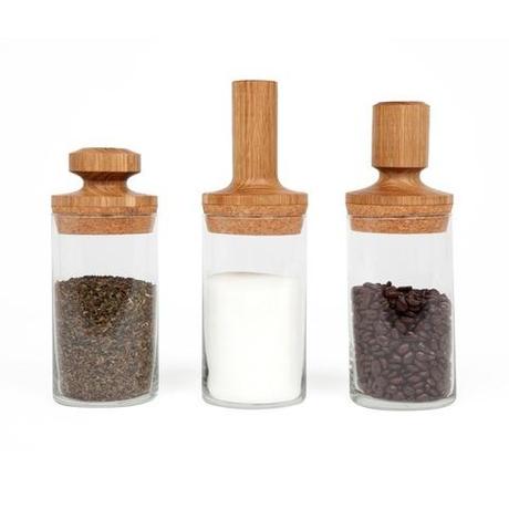 Glass and wood dry food containers