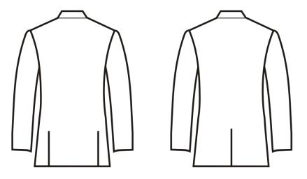A jacket with one vent (left) and a jacket with two vents (right)