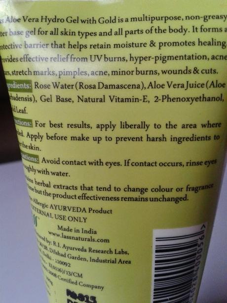 Lass Naturals Aloe Vera Hydro Gel with Gold Review