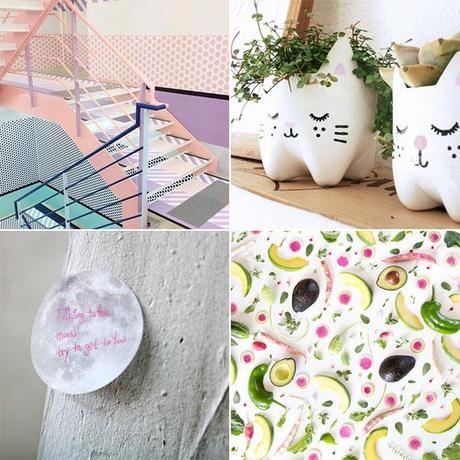 colorful stairs, cat vase, moon notepad, fruit pattern