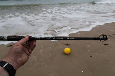 fishing rod and buoy three mile beach wilsons promontory 