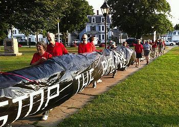 Kinder Morgan Tennessee Gas Pipeline protesters with the The Pipe arrive at Townsend Common, Massachusetts, July 21, 2014. (Photo by Ward Clark)