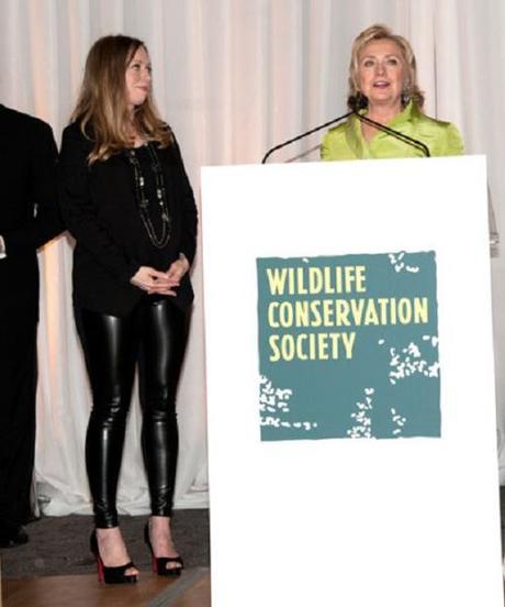 Chelsea Clinton in leather leggings