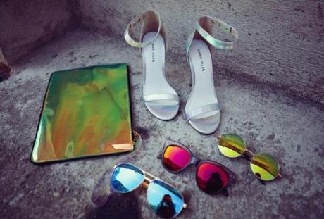 summer 2014 fashion trend - iridescent shoes and sunglasses