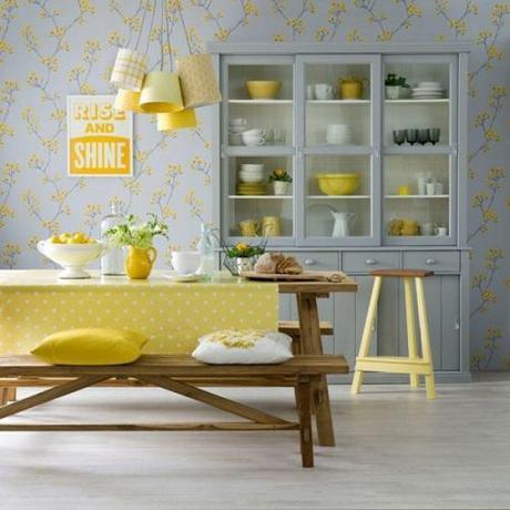spring kitchen dining room table in yellow and grey