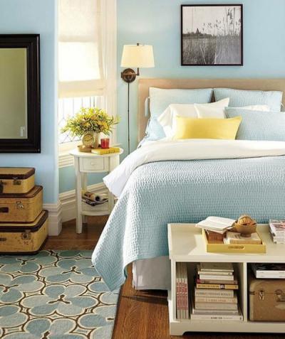 pastel blue and yellow spring color ideas for bedroom makeover