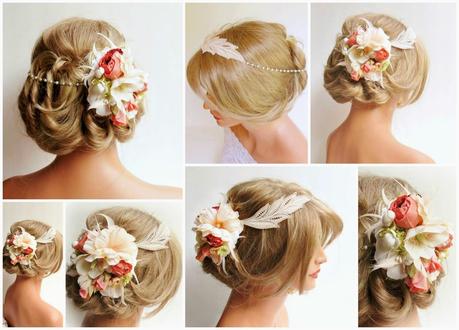 <Floral Lace Wedding Headpiece in Peach by FancieStrands alt=