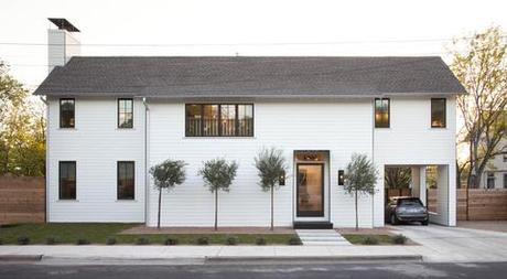 White gabled two-story home in Austin