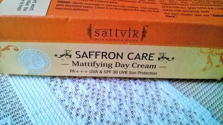 Sattvik Organics Saffron Care Mattifying Day Cream Review