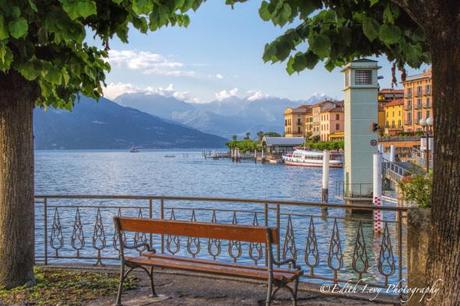 Lake Como, Bellagio, Italy, bench, mountains, travel,