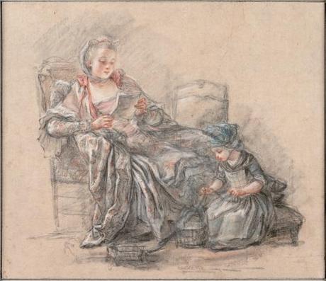 Francois_Guérin_-_Woman_Reading_and_a_Girl_Playing_(presumably_the_Marquise_de_Pompadour_with_her_daughter_Alexandrine),_1748_-_Google_Art_Project-1