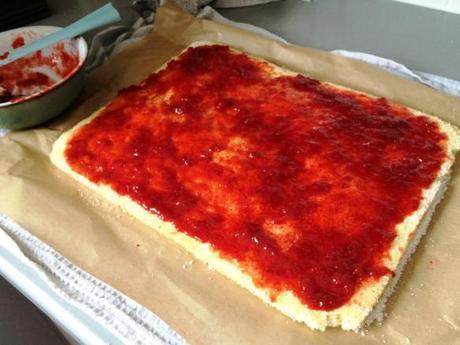 homemade strawberry jam spread on swiss roll recipe for greatbloggersbakeoff