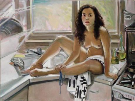 Painting by Audrey Anastasi Of Woman On Kitchen Counter