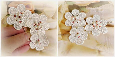 <Lace and Crystal Wedding Hair Flower Clips by FancieStrands on Etsy alt=