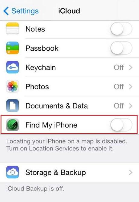 Find My iPhone/iPad option