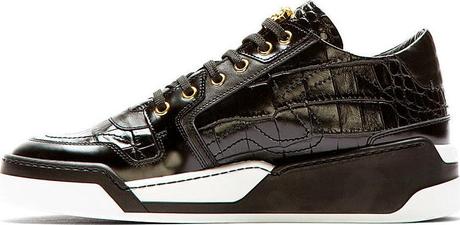 Luxe Run:  Versace Black Croc-Embossed Leather Sneakers