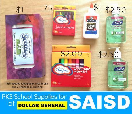 PK3 School Supplies for SAISD at Dollar General