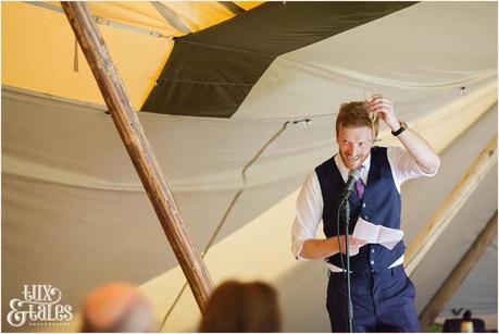 groom speech at tipi wedding in Altrincham Tux & Tales Photography 