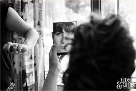 Bride reflection Altrincham back garden wedding