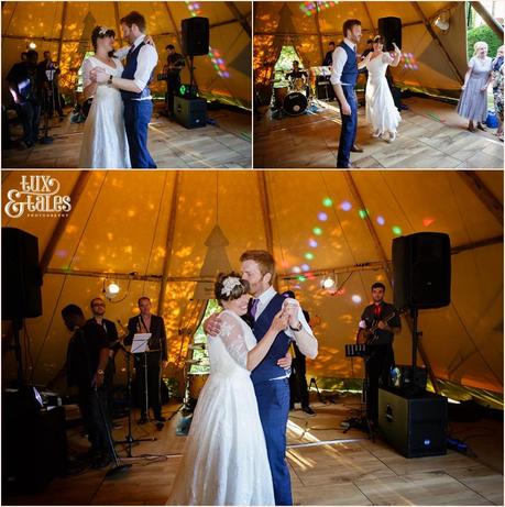 First dance at a tipi wedding in the back garden in Altrincham