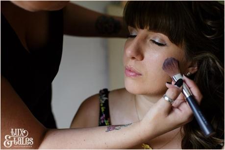 Bride preparation phtography in Altrincham back garden wedding in tipi